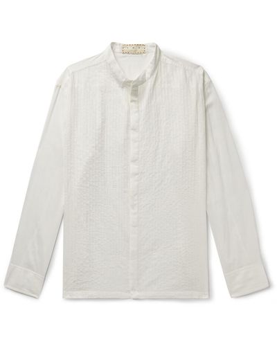 SMR Days Gracioneta Grandad-collar Pintucked Cotton-voile Shirt - White