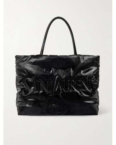 Saint Laurent Tote bag in shell lucido con logo impresso - Nero