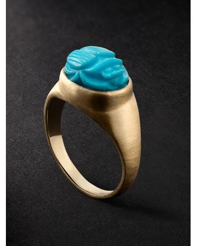 Jacquie Aiche Scarab Ring aus Gold mit Türkis - Blau
