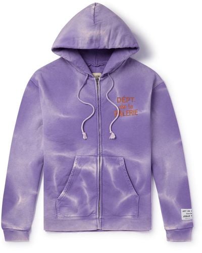 GALLERY DEPT. Logo-print Bleached Cotton-jersey Zip-up Hoodie - Purple