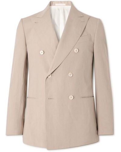 Caruso Norma Double-breasted Silk And Linen-blend Suit Jacket - Natural