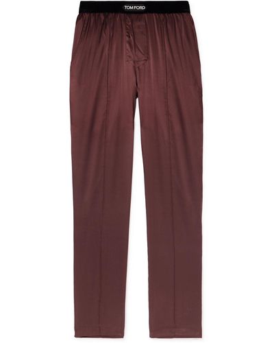 Tom Ford Velvet-trimmed Stretch-silk Satin Pajama Pants - Purple