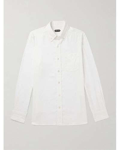Tom Ford Hemd aus Lyocell-Popeline mit Button-Down-Kragen - Weiß