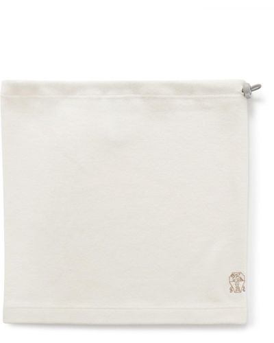 Brunello Cucinelli Logo-embroidered Cashmere And Cotton-blend Neck Warmer - Natural