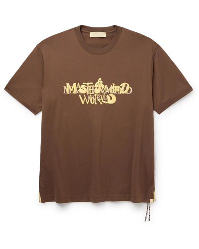 MASTERMIND WORLD Metallic Logo-print Cotton-jersey T-shirt - Brown