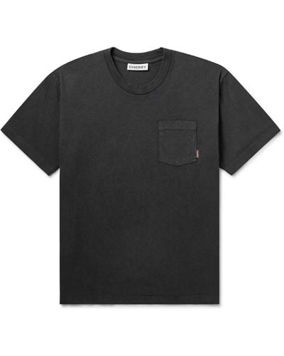 CHERRY LA Logo-appliquéd Garment-dyed Cotton-jersey T-shirt - Black