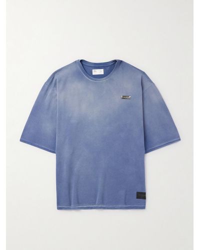 4SDESIGNS T-shirt in jersey di misto cotone e lino tie-dye con logo applicato - Blu
