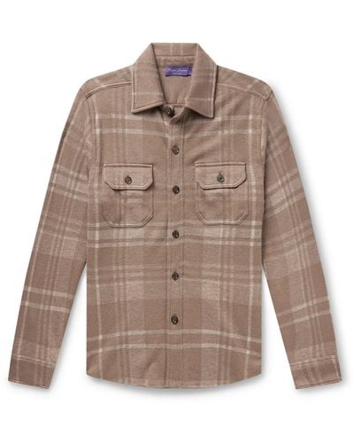 Ralph Lauren Purple Label Checked Cashmere And Silk-blend Overshirt - Brown
