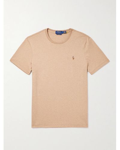 Polo Ralph Lauren Slim-fit Logo-embroidered Cotton-jersey T-shirt - Natural