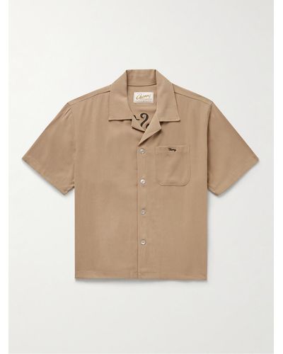 CHERRY LA Camp-collar Embroidered Twill Shirt - Natural