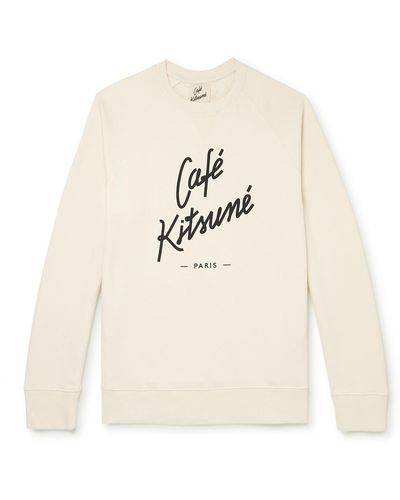 Café Kitsuné Logo-print Cotton-jersey Sweatshirt - Natural