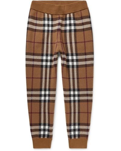 Burberry Checked Cashmere-jacquard Tapered Sweatpants - Brown