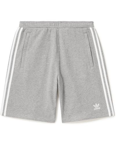 adidas Originals Straight-leg Logo-embroidered Striped Cotton-jersey Drawstring Shorts - Gray