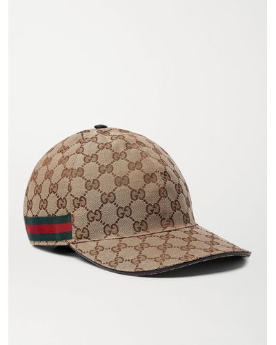 Gucci Monogram-pattern Striped-trim Woven Cap - Brown