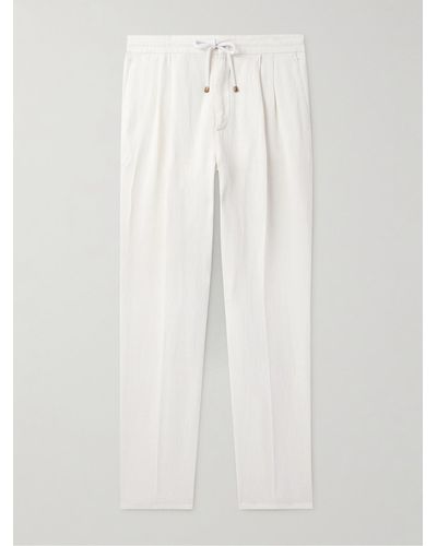 Brunello Cucinelli Straight-leg Pleated Linen-twill Drawstring Pants - White