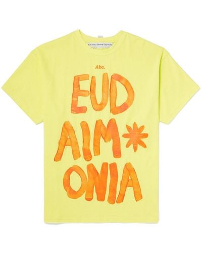 Advisory Board Crystals Eudaimonia Webbing-trimmed Printed Cotton-jersey T-shirt - Yellow