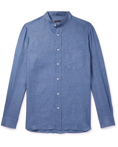 Rubinacci Grandad-collar Linen Shirt - Blue