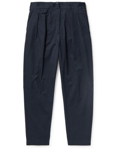 Richard James Straight-leg Pleated Cotton-twill Pants - Blue