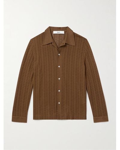 Séfr Ripley Camp-collar Pointelle-knit Organic Cotton-blend Shirt - Brown