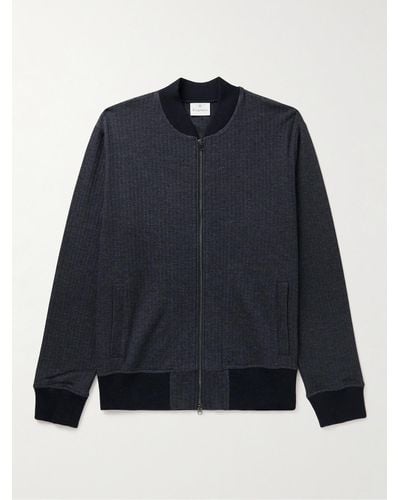 Kingsman Herringbone Wool And Cotton-blend Jersey Bomber Jacket - Blue