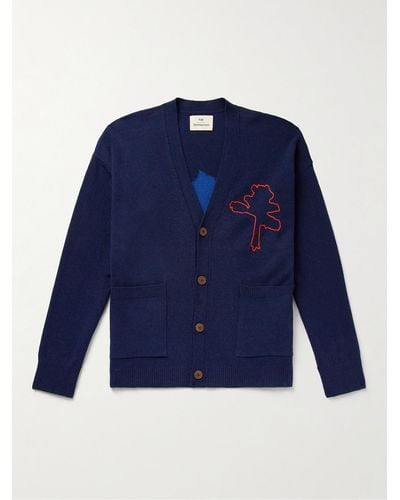Folk Cardigan in misto lana a intarsio con ricamo - Blu