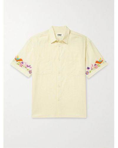 YMC Mitchum Hemd aus einer Baumwoll-Leinenmischung mit Stickereien - Natur