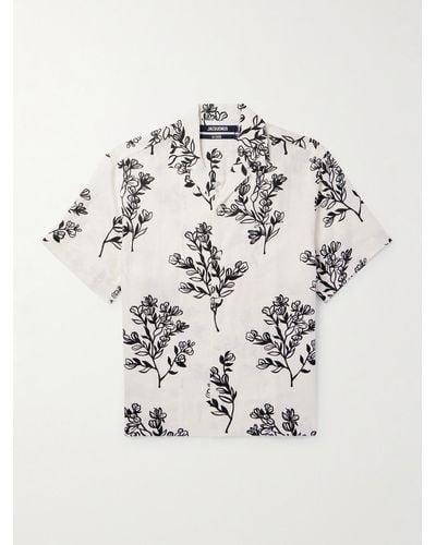 Jacquemus Jean Camp-collar Floral-print Linen-gauze Shirt - White