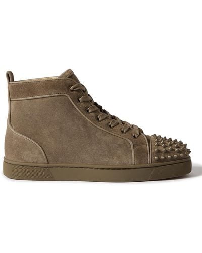 Christian Louboutin Louis Grosgrain-trimmed Spiked Suede High-top Sneakers - Brown