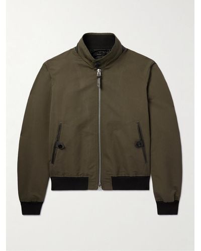 Tom Ford Leather-trimmed Cotton And Silk-blend Bomber Jacket - Green