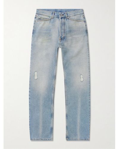 Palm Angels Gerade geschnittene Jeans mit Logostickerei in Distressed-Optik - Blau