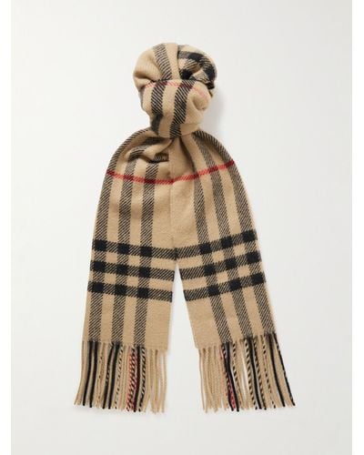 Burberry Fringed Checked Wool And Cashmere-blend Scarf - Natural