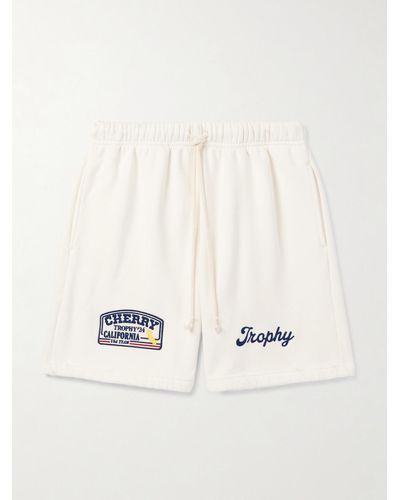 CHERRY LA Straight-leg Logo-appliquéd Cotton-jersey Drawstring Shorts - White