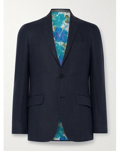 Etro Slim-fit Herringbone Linen Suit Jacket - Blue