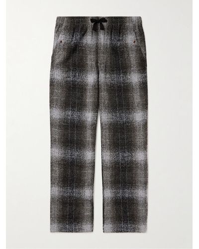 Needles Straight-leg Embellished Checked Wool-blend Flannel Drawstring Pants - Grey