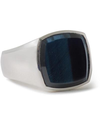 Tom Wood Rhodium-plated Hawk Eye Signet Ring - Blue