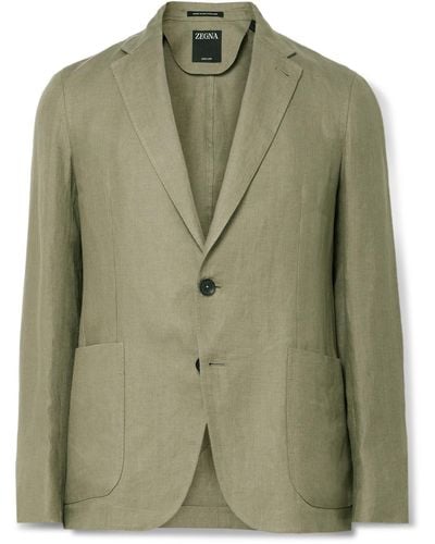 Zegna Slim-fit Oasi Lino Twill Suit Jacket - Green