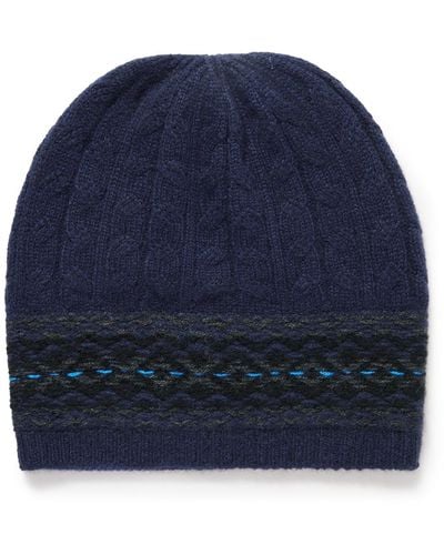 Johnstons of Elgin Fair Isle Cable-knit Cashmere Beanie - Blue