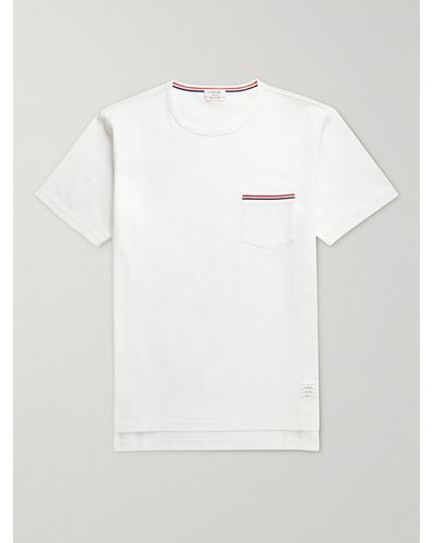 Thom Browne T-shirt slim-fit in jersey di cotone con finiture in gros-grain - Bianco