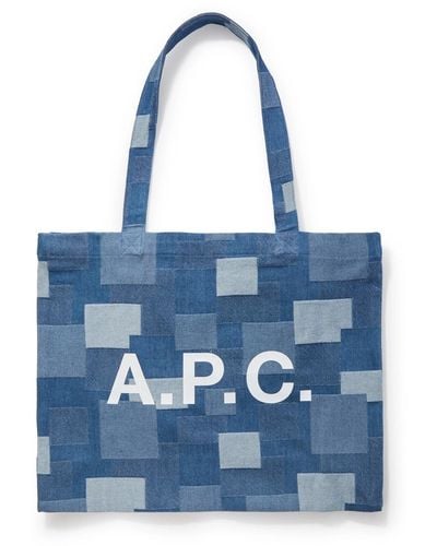 A.P.C. Diane Logo-print Patchwork Stonewashed Denim Tote Bag - Blue