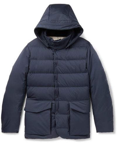 Loro Piana Clearwater Quilted Storm System Shell Hooded Down Jacket - Blue