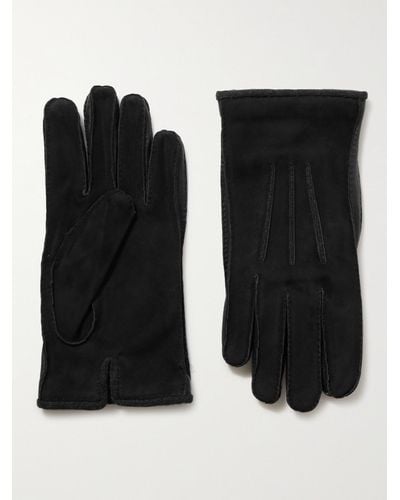 Loro Piana Damon Baby Cashmere-lined Suede Gloves - Black
