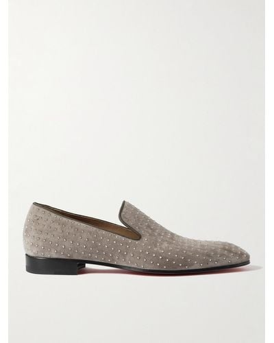 Christian Louboutin Dandelion Plume Studded Suede Loafers - Grey