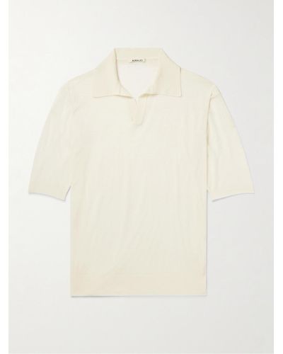 AURALEE Wool And Silk-blend Polo Shirt - Natural