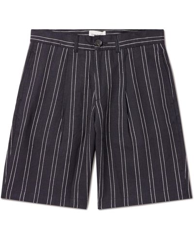 Oliver Spencer Straight-leg Pleated Striped Linen Shorts - Gray