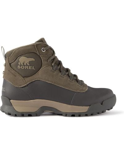 Sorel Buxton Mesh And Suede-trimmed Rubber Boots - Brown