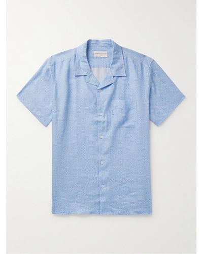 Derek Rose Milan 23 Camp-collar Printed Linen Shirt - Blue
