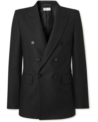 Saint Laurent Double-breasted Pinstriped Wool And Cotton-blend Flannel Blazer - Black