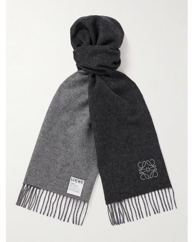 Loewe Fringed Logo-embroidered Two-tone Wool And Cashmere-blend Scarf - Black