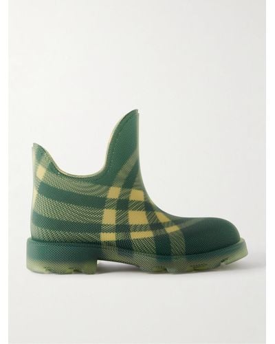 Burberry Checked Rubber Ankle Boots - Green