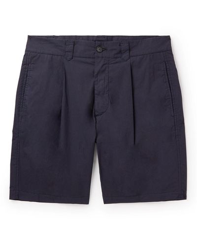 Altea Tangeri Straight-leg Pleated Cotton-blend Poplin Bermuda Shorts - Blue